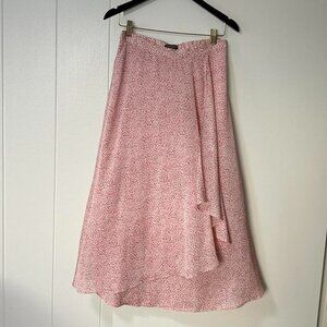 Vince Camuto abstract baby pink floral patterned midi skirt asymmetrical hem